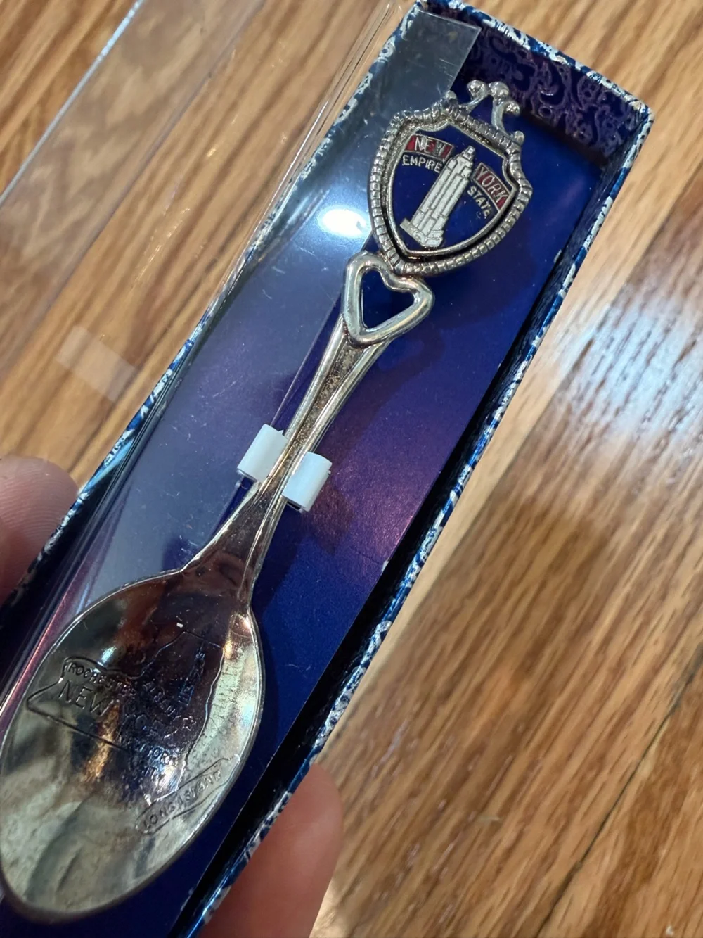 Silver-Color New York Empire State Souvenir Spoon with Blue Enamel Shield